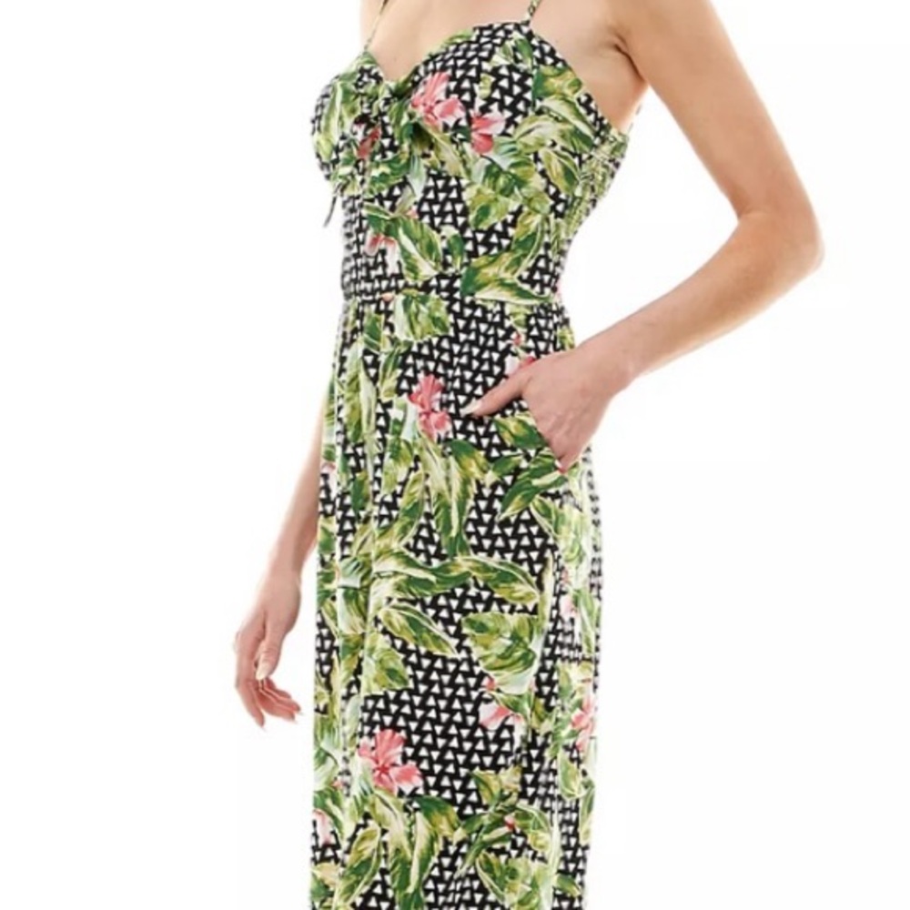 Floral Green and Black Women's Jumpsuit Size S